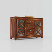 Solid Wood Sideboard Cabinet with Drawers for Bedroom in Honey Finish