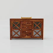 Solid Wood Sideboard Cabinet with Drawers for Bedroom in Honey Finish