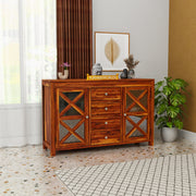 Solid Wood Sideboard Cabinet with Drawers for Bedroom in Honey Finish