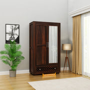Solid Sheesham Wood Wardrobe with Mirror for Bedroom in Honey Finish