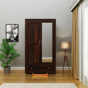 Solid Sheesham Wood Wardrobe with Mirror for Bedroom in Honey Finish
