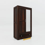 Solid Sheesham Wood Wardrobe with Mirror for Bedroom in Honey Finish