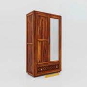 Solid Sheesham Wood Wardrobe with Mirror for Bedroom in Honey Finish