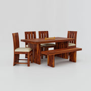 Solid Wood Dining Table 6 Seater in Natural Finish