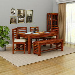 Wooden Dining Table 6 Seater with Bench for Dining Room