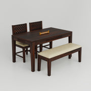 Wooden Dining Table 4 Seater with Bench for Dining Room