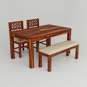 Solid Wood  Dining Table 4 Seater with Chairs & Bench for Home