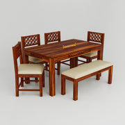 Solid Wood Dining Table 6 Seater with Bench for Kitchen &  Home