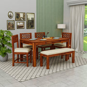Solid Wood Dining Table 6 Seater with Bench for Kitchen &  Home
