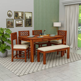 Solid Wood Dining Table 6 Seater with Bench for Kitchen &  Home