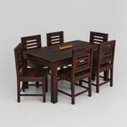 Solid Wood Dining Table 6 Seater with Chairs for Home In Walnut Finish