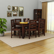 Solid Wood Dining Table 6 Seater with Cushioned Chair for Dining Room