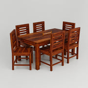 Solid Wood Dining Table 6 Seater with Chairs for Home In Walnut Finish