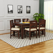 Solid Wood Dining Table 6 Seater with Chairs for Home In Walnut Finish