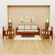 Wooden 5 Seater Sofa Set for Living Room in Honey Finish