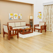 Wooden 5 Seater Sofa Set for Living Room in Honey Finish