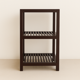 Wooden shelf with two shelves on a plain background