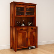 Wooden cabinet with glass doors on a white background