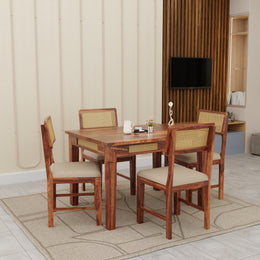 Premium Sheesham Wood 4-Seater Dining Set with Cane Chairs