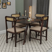 Sheesham Wood 4 Seater Dining Table Set for Home and Kitchen, Cane Furniture, Dining Set