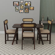 Sheesham Wood 4 Seater Dining Table Set for Home and Kitchen, Cane Furniture, Dining Set