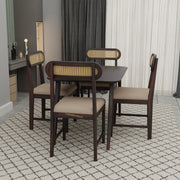 Sheesham Wood 4 Seater Dining Table Set for Home and Kitchen, Cane Furniture, Dining Set