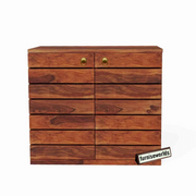 Solid Sheesham Wood Bar Cabinet for Living Room & Kitchen (Honey Finish)