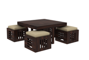 Solid Wood Coffee Table With 4 Stool for Living Room