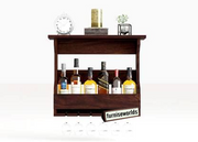 Wooden Hanging Wine Rack Bar with Glass Holder for Living Room (Walnut Finish)