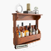 Solid Wood Wall Mounted Wine Rack Bar with Glass Holder for Home