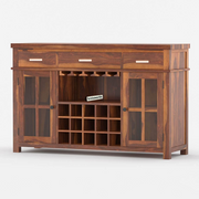 Solid Wood Bar Cabinet with Wine Storage Rack for Home & Living Room (Honey Finish)