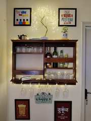 Wooden Wine Rack with Wall Mounted Glass Holder for Bar Furniture