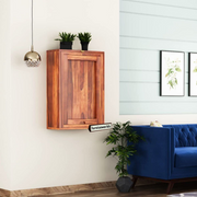 Solid Wood Bar Cabinet with 2 Stools for Home (Teak Finish)