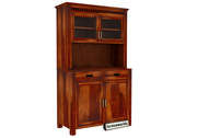 Solid Wood Bar Cabinet with Glass Door for Living Room & Home (Honey Finish)