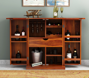 Wooden Bar Cabinet for Home with Doors (Honey Finish)