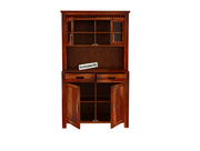 Solid Wood Bar Cabinet with Glass Door for Living Room & Home (Honey Finish)
