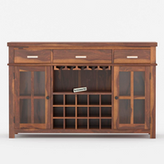 Solid Wood Bar Cabinet with Wine Storage Rack for Home & Living Room (Honey Finish)