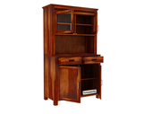 Solid Wood Bar Cabinet with Glass Door for Living Room & Home (Honey Finish)