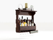 Wooden Hanging Wine Rack Bar with Glass Holder for Living Room (Walnut Finish)