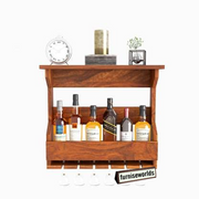 Solid Wood Wall Mounted Wine Rack Bar with Glass Holder for Home