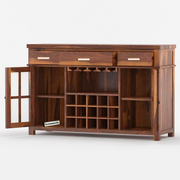 Solid Wood Bar Cabinet with Wine Storage Rack for Home & Living Room (Honey Finish)