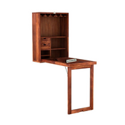 Solid Wood Bar Cabinet with 2 Stools for Home (Teak Finish)