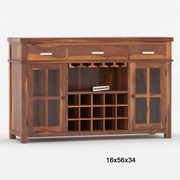Solid Wood Bar Cabinet with Wine Storage Rack for Home & Living Room (Honey Finish)