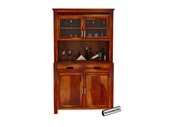 Solid Wood Bar Cabinet with Glass Door for Living Room & Home (Honey Finish)