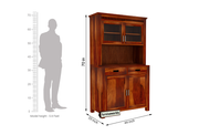Solid Wood Bar Cabinet with Glass Door for Living Room & Home (Honey Finish)