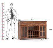 Solid Wood Bar Cabinet with Wine Storage Rack for Home & Living Room (Honey Finish)