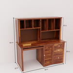 Wooden desk with measurements on a white background