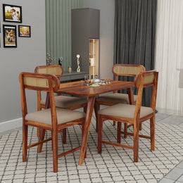Sheesham Wood 4 Seater Dining Table Set for Home and Kitchen, Cane Furniture, Dining Set