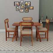 Sheesham Wood 4 Seater Dining Table Set for Home and Kitchen, Cane Furniture, Dining Set