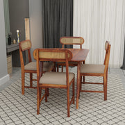 Sheesham Wood 4 Seater Dining Table Set for Home and Kitchen, Cane Furniture, Dining Set